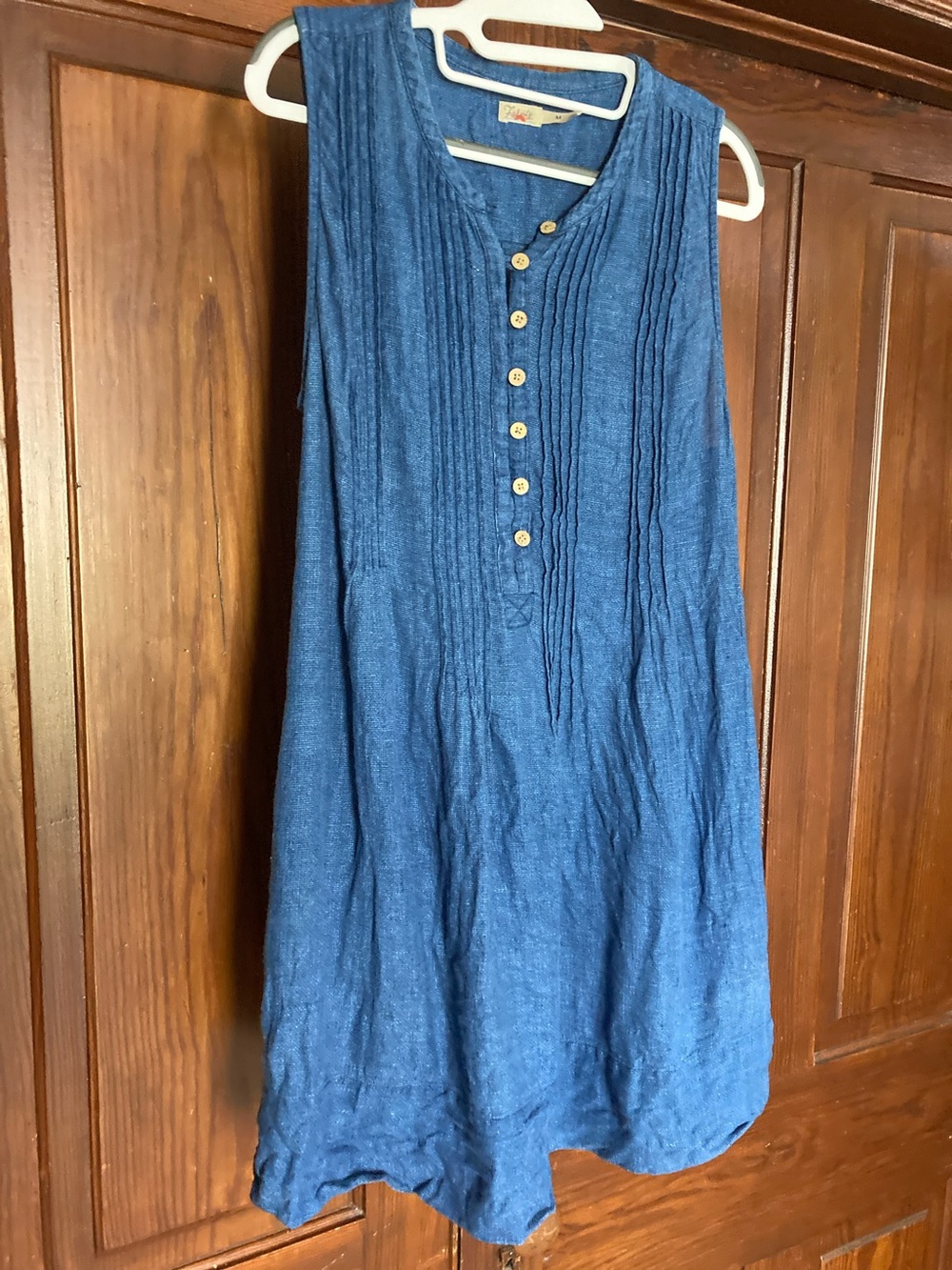Faherty Blue Sleeveless Linen Pintuck Mini Dress Medium